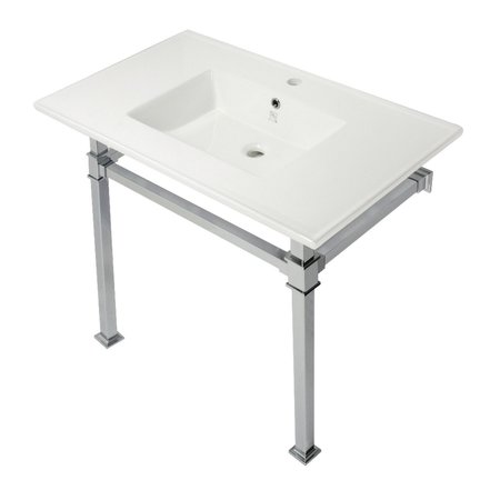 KVPB37221Q1 37 Console Sink With Stainless Steel Legs (Single Faucet Hole), White/Polished Chrome